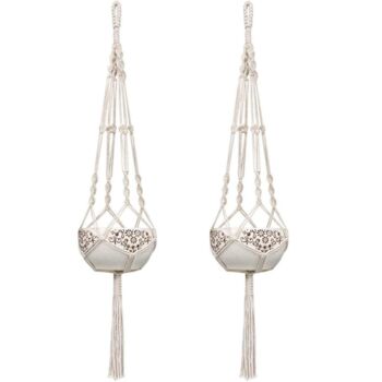 Pack Of Two Cotton Rope Macrame Hanging Planters, 3 of 4