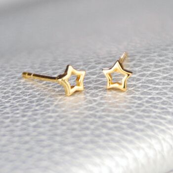 18ct Gold Vermeil Tiny Open Star Stud Earrings, 2 of 4