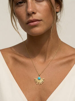 Women's Turquoise Sun Pendant Necklace In 18k Gold, 4 of 5