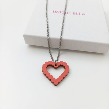 Bubble Heart Wooden Necklace Red Sustainable Eco Gift, 2 of 8