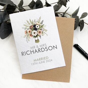 Personalised Wedding Day Card Mr And Mrs, Flower Bouquet, 2 of 3