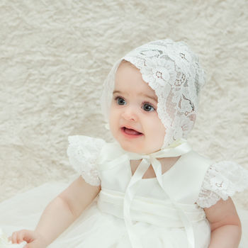 Sheer Lace Christening Bonnet Holly, 2 of 10