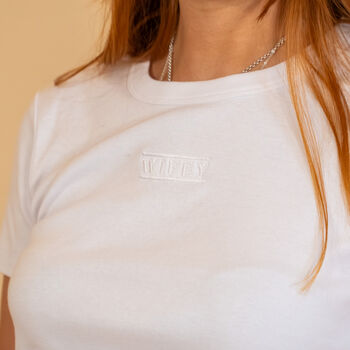 Wifey Embroidered Cropped Wedding Baby Tee, 4 of 7