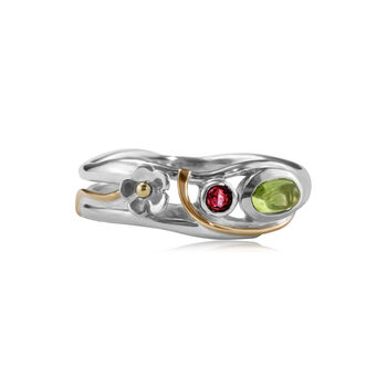 Peridot And Tourmaline Silver Flower Ring, 6 of 7