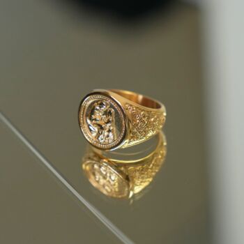 Men's Gold Saint Christopher Steel Signet Ring For Men, 3 of 12