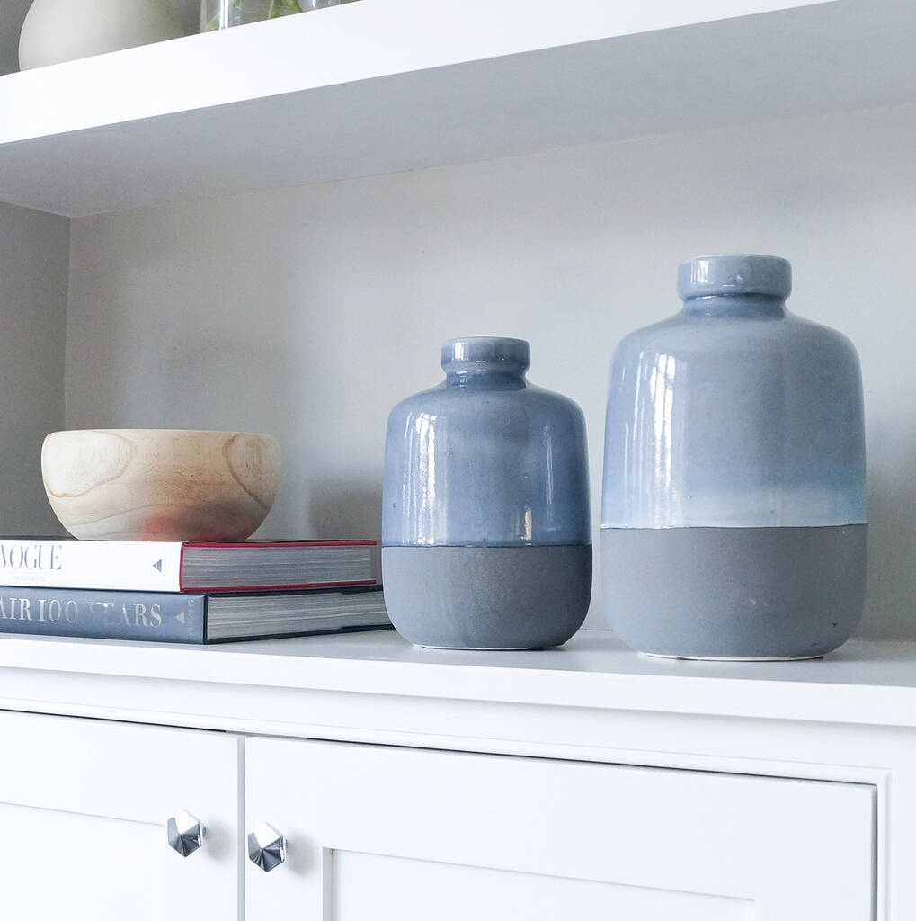 Large Dipped Grey Ceramic Vase By Hunter & Co