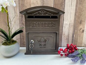 Wall Mounted Brown Metal Post Box Lockable Letter Box, 7 of 9