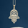 9ct Yellow Gold Hamsa Hand Of Fatima Necklace, thumbnail 1 of 11