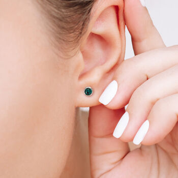 Sterling Silver May Emerald Birthstone Stud Earrings, 9 of 9