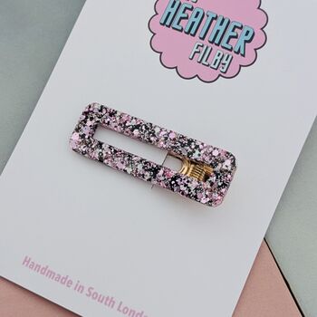 Pink And Black Glitter Hair Clip / Alternative Fashion Barrette / Pastel Goth Resin Slide / Edgy Statement Birthday Gift For Her, 2 of 4