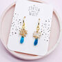 Sparkly Gold Glitter Star And Teal Drop Party Earrings, thumbnail 4 of 5