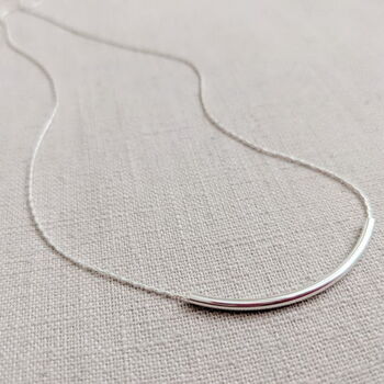 Sterling Silver Curved Bar Necklace, 2 of 8