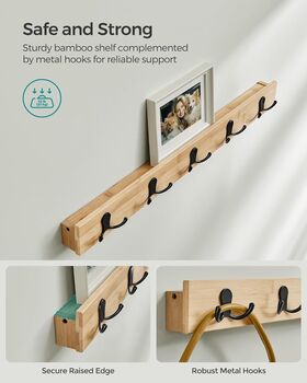 Three Tier Bamboo Shoe Bench Coat Rack Metal Hooks Set, 7 of 12