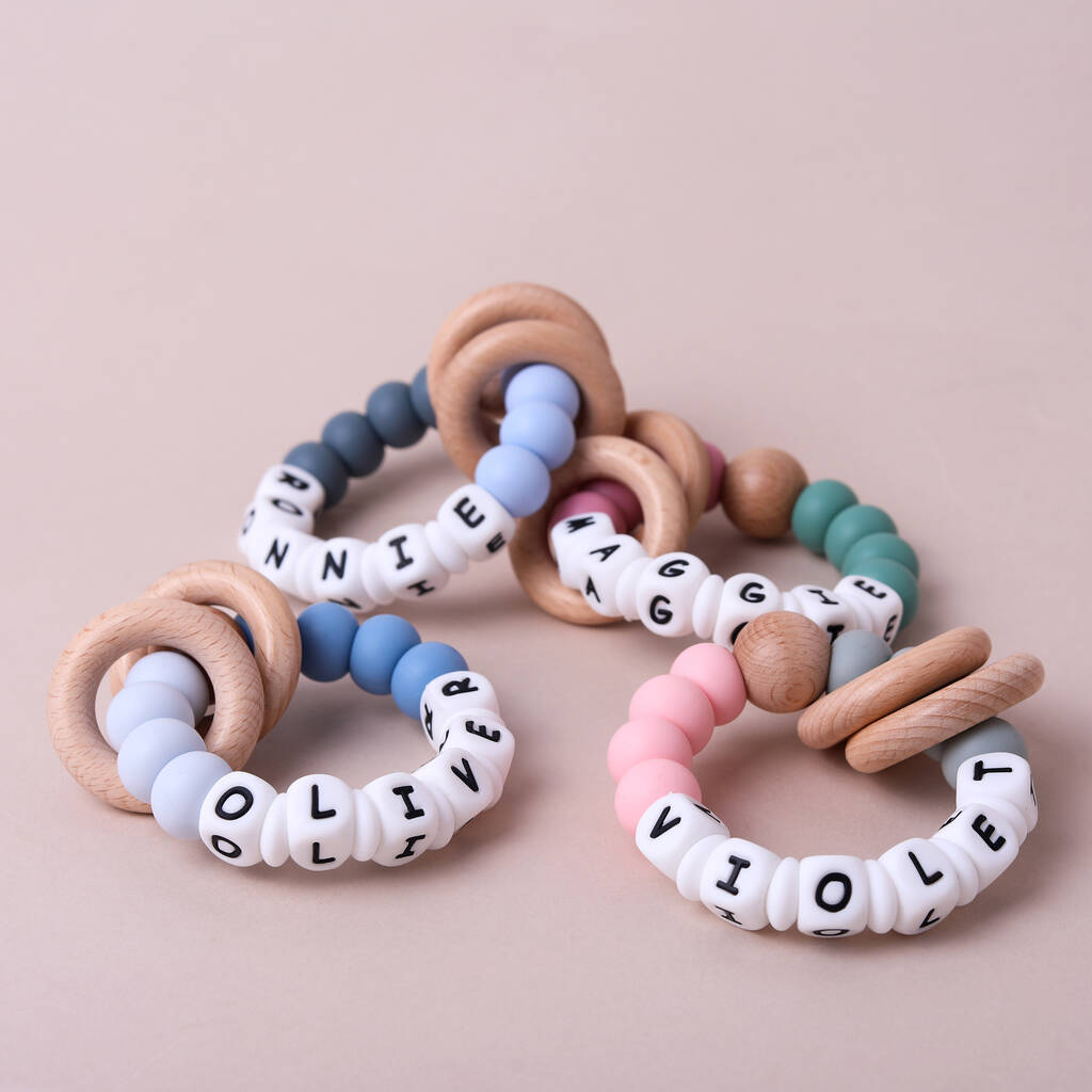 Personalised Silicone And Wood Baby Teething Toy, 1 of 8