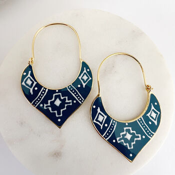 Boho Blue Marrakech Enamel 18k Gold Plated Earrings, 7 of 8