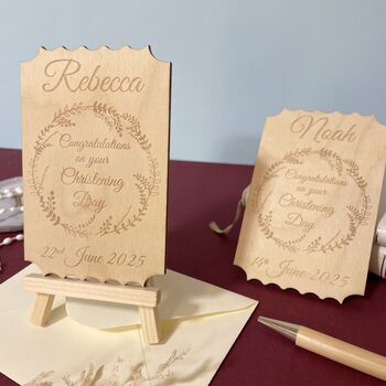 Personalised Wooden Christening Card Engraved Keepsake Gift, 2 of 8