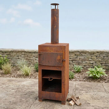 Aged Pizza Oven And Rust Chiminea Garden Heater, 3 of 6