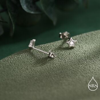 Tiny Cz Star Stud Earrings In Sterling Silver, 5 of 12