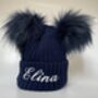 Navy Blue Embroidered Knitted Baby Hat, thumbnail 3 of 6