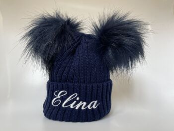 Navy Blue Embroidered Knitted Baby Hat, 3 of 6