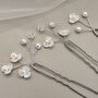 White Floral Bridal Hair Pins Set Of Three, thumbnail 7 of 12
