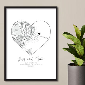 Our First Date, Valentines Day Gift, Location Map Print, 5 of 7