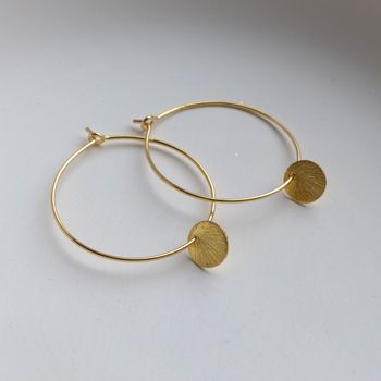 Brushed Disc Hoops In Gold Plated Sterling Silver 30mm, 3 of 5