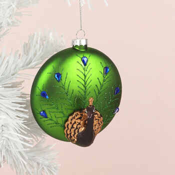 G Decor Glass Majestic Peacock Hand Blown And Hand Painted Christmas Tree Bauble Green Hanging Ornament, 2 of 4