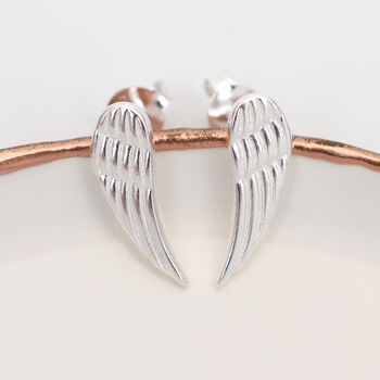 Sterling Silver Angel Wing Stud Earrings, 2 of 6