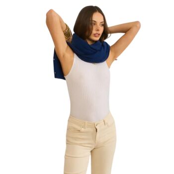 Navy Blue 100% Cashmere Multi Ways Button Poncho Gift Boxed, 5 of 10
