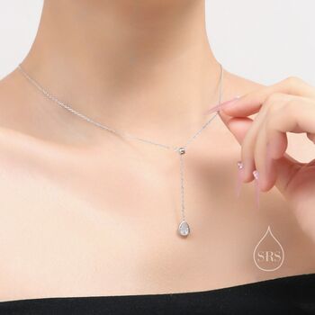 Droplet Clear Cz Lariat Pendant Necklace, 4 of 12