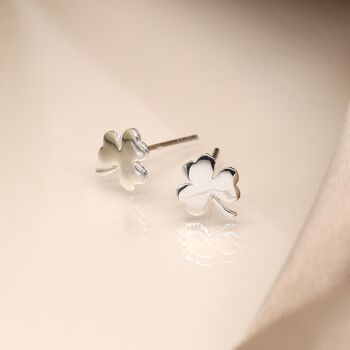 Sterling Silver Lucky Clover Stud Earrings, 4 of 5