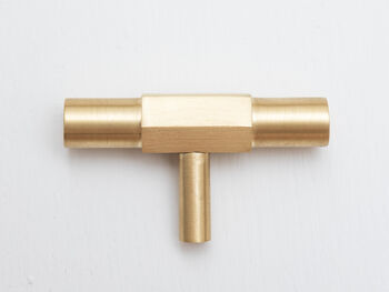 Satin Brass Tbar Handle With Hexagon On Centre, 6 of 6