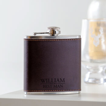 Personalised Wedding Leather Hip Flask, 7 of 7
