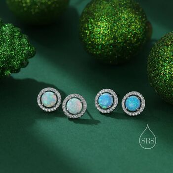 Opal Cz Halo Stud Earrings In Sterling Silver, 2 of 10