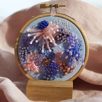 3D Beaded And Embroidered Coral Inspired Hoop Art, 8 of 10