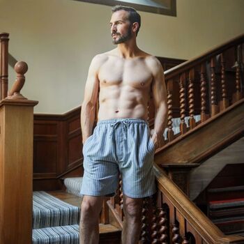 Men's 'Chalk' Stripe Brushed Cotton Pyjama Shorts, 2 of 4