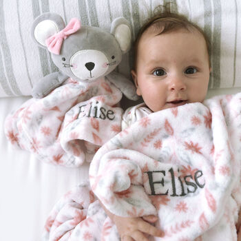 Personalised Mouse Comforter And Floral Blanket Set, 2 of 7