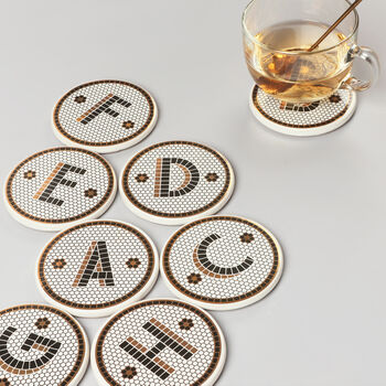 G Decor Pub Black Gold Tile Monogram Alphabet Coasters, 2 of 10