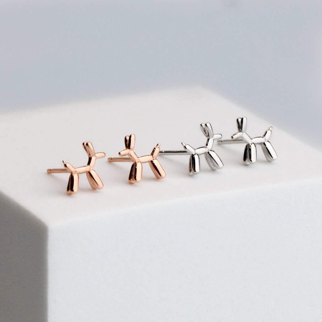 Sterling Silver Balloon Dog Stud Earrings, 1 of 4