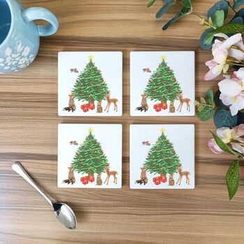Woodland Animals Christmas Ceramic Coasters, 6 of 6