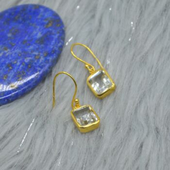 Green Amethyst Silver Drop Square Earrings, 3 of 9