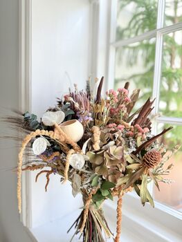 Hydrangea Pastel Bouquet With Eucalyptus Bark Sticks And Protea, 3 of 7