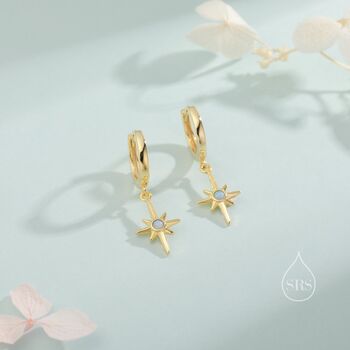 Sterling Silver Opal Starburst Huggie Hoop Earrings, 3 of 10