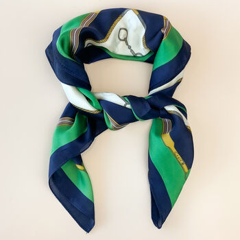 Green Equestrian Chain Print Silky Scarf, 2 of 4