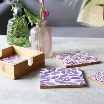 Set Of Bamboo Coasters And Holder For Her, 7 of 12