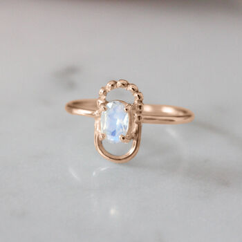 Etta Oval Moonstone 9ct Gold Halo Ring, 6 of 7