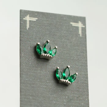 Emerald And Sterling Silver Crown Earrings, 2 of 8