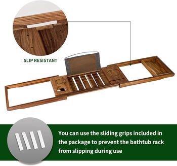 Teak Expandable Bamboo Bath Caddy Tray, 3 of 3