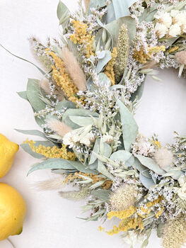 Dried Eucalyptus Wreath With Yellow Flowers, 3 of 7